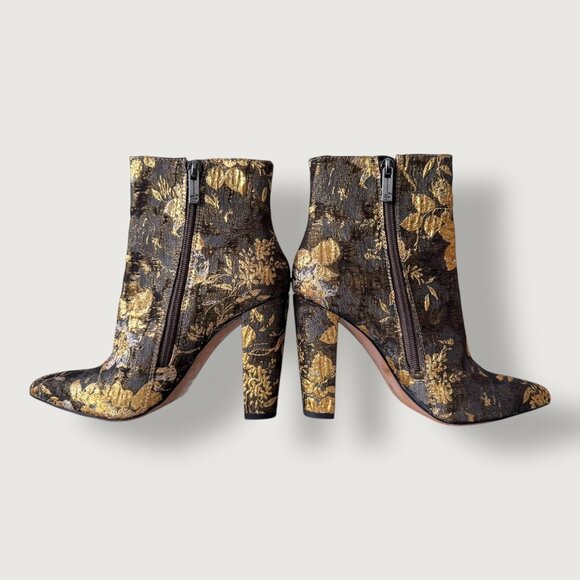 Jessica Simpson | Metallic Brocade Ankle Boots / Block Heel Booties | 6 | Chic - Picture 8 of 16